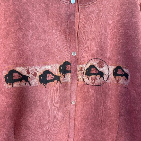 Vintage Stone Aged Rockwear Sweater Adult Large Red Pearl Snap Buffalo Western - Picture 2 of 9